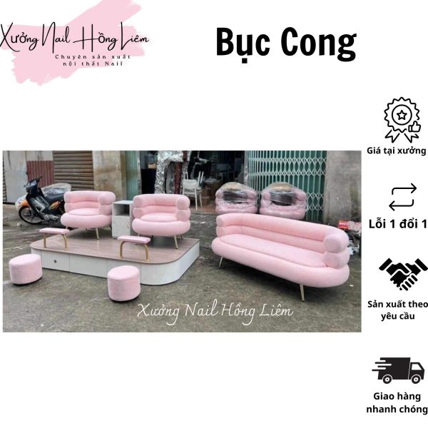 Bục Nail đôi cong gỗ mdf phủ melamin [Xưởng Nail Hồng Liêm] Vững chắc Ngăn kéo Đã lắp ráp