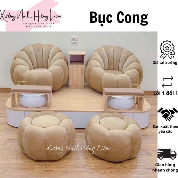 Bục Nail đôi cong gỗ mdf phủ melamin [Xưởng Nail Hồng Liêm] Vững chắc Ngăn kéo Đã lắp ráp