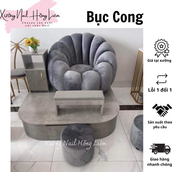 Bục Nail đơn cong gỗ mdf phủ melamin [Xưởng Nail Hồng Liêm] Vững chắc Ngăn kéo Đã lắp ráp