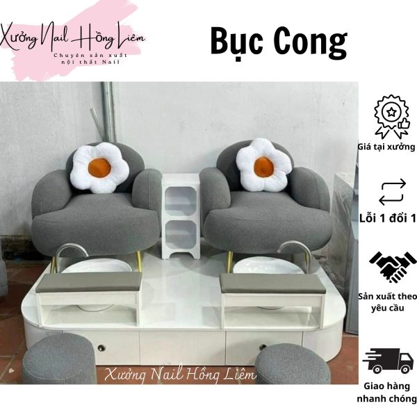 Bục Nail đôi cong gỗ mdf phủ melamin [Xưởng Nail Hồng Liêm] Vững chắc Ngăn kéo Đã lắp ráp