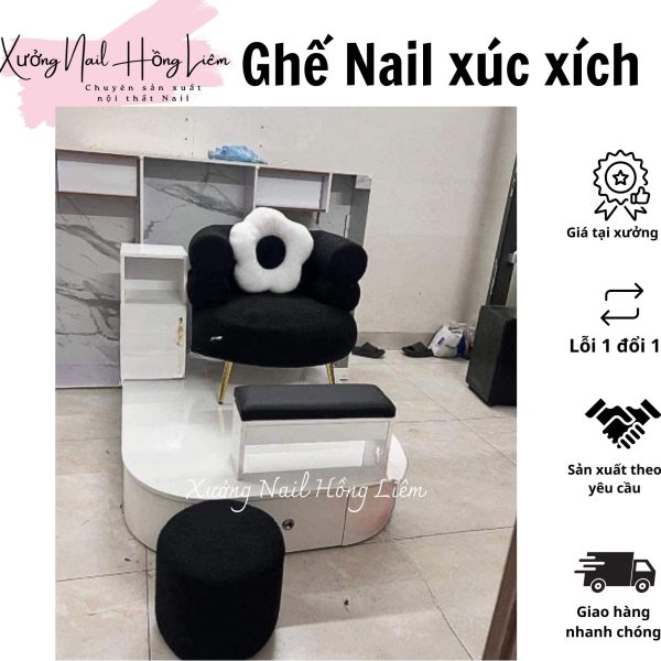 Ghế Nail đủ màu dạng xúc xích [Xưởng Nail Hồng Liêm] Đệm Bền chắc Đã lắp ráp