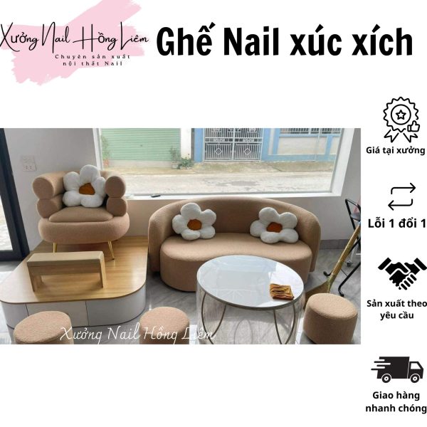 Ghế Nail đủ màu dạng xúc xích [Xưởng Nail Hồng Liêm] Đệm Bền chắc Đã lắp ráp