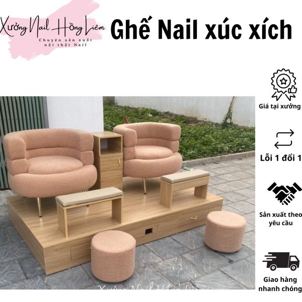 Ghế Nail đủ màu dạng xúc xích [Xưởng Nail Hồng Liêm] Đệm Bền chắc Đã lắp ráp