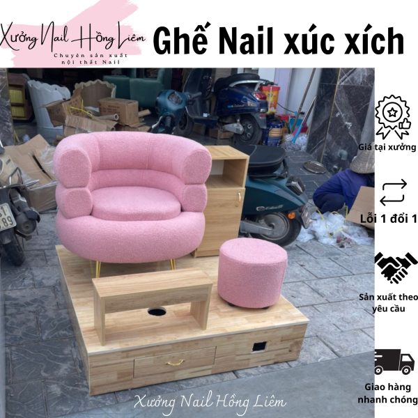 Ghế Nail đủ màu dạng xúc xích [Xưởng Nail Hồng Liêm] Đệm Bền chắc Đã lắp ráp