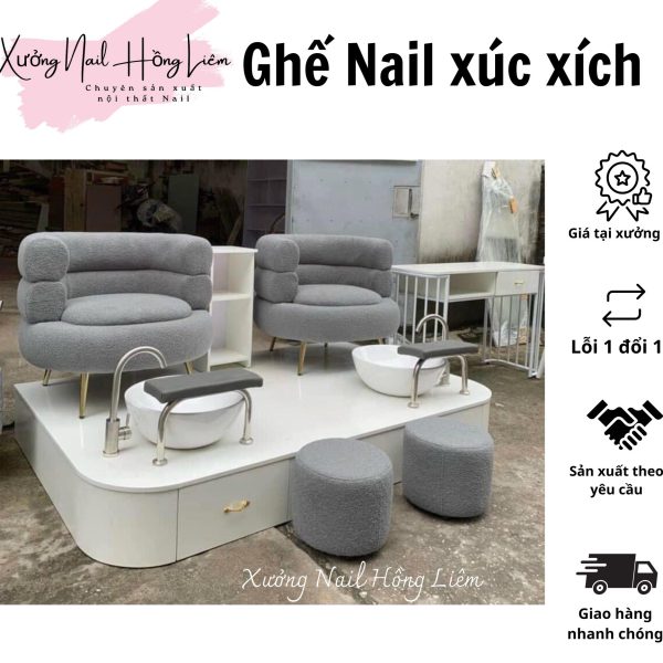 Ghế Nail đủ màu dạng xúc xích [Xưởng Nail Hồng Liêm] Đệm Bền chắc Đã lắp ráp