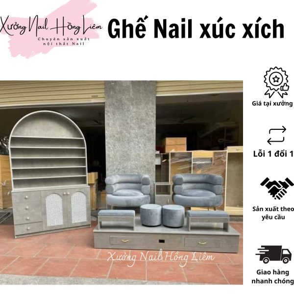 Ghế Nail đủ màu dạng xúc xích [Xưởng Nail Hồng Liêm] Đệm Bền chắc Đã lắp ráp