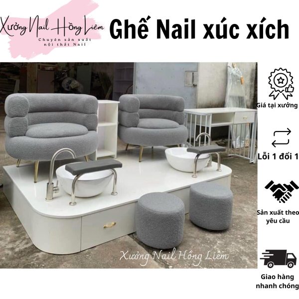 Ghế Nail đủ màu dạng xúc xích [Xưởng Nail Hồng Liêm] Đệm Bền chắc Đã lắp ráp