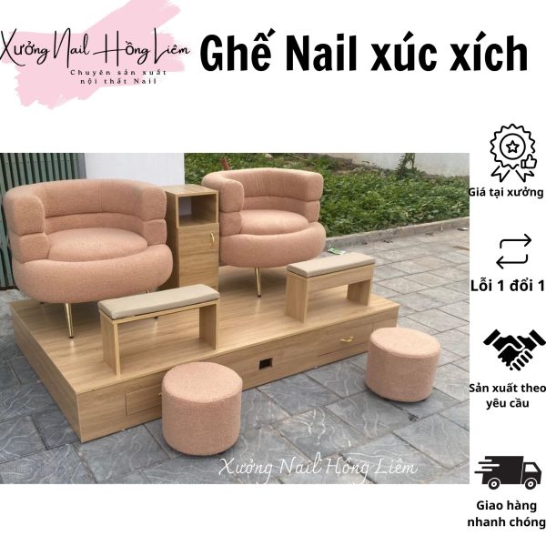 Ghế Nail đủ màu dạng xúc xích [Xưởng Nail Hồng Liêm] Đệm Bền chắc Đã lắp ráp