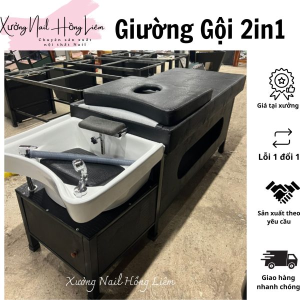 Giường gội nail 2in1 loại VIP [Xưởng Nail Hồng Liêm] Đệm Bền chắc Đã lắp ráp