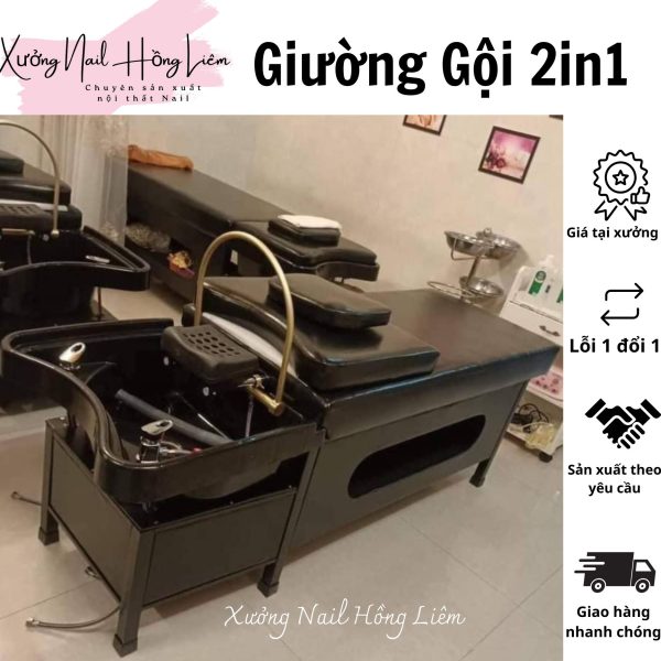 Giường gội nail 2in1 loại VIP [Xưởng Nail Hồng Liêm] Đệm Bền chắc Đã lắp ráp