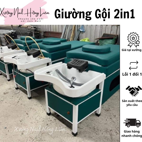 Giường gội nail 2in1 loại VIP [Xưởng Nail Hồng Liêm] Đệm Bền chắc Đã lắp ráp